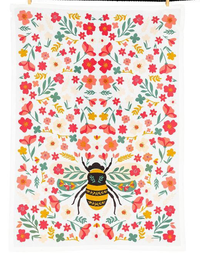 COLOURFUL FLORAL BEE TEA TOWEL